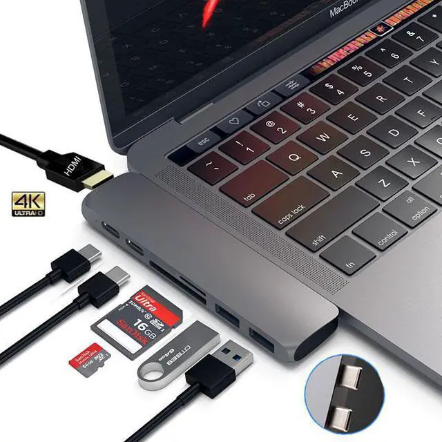 Main image of 7 IN 1 USB 3.1 Type-C Hub To HDMI Adapter 4K Thunderbolt 3 USB C Hub with Hub 3.0 TF  Reader Slot PD for MacBook Pro/Air 2018