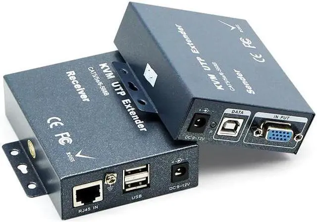 Alt view image 4 of 5 - 300M USB 2.0 VGA KVM Extender Over CAT5 CAT5e CAT6 RJ45 Cable 1000ft VGA Video Transmitter Receiver With 3.5 mm Audio & Loop Out