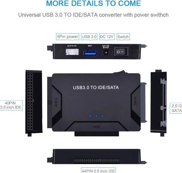 Alt view image 4 of 5 - 3 in 1 SATA to USB IDE Adapter USB 3.0 to SATA IDE ATA Data Converter for PC Computer 2.5" 3.5" SSD HDD + Power Cable