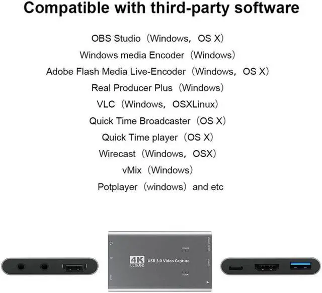 Alt view image 5 of 5 - Streaming Conference Game Computer Plug And Play Grabber Video Capture Card Portable USB 3.0 Hdmi Loop Out 4K 1080P 60Hz