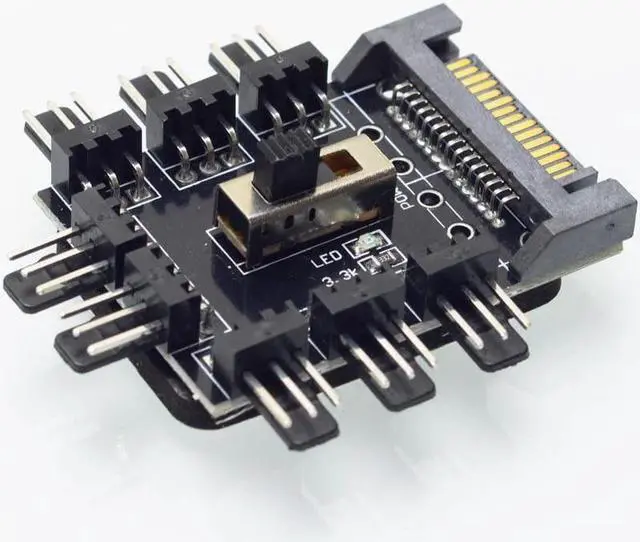 Alt view image 3 of 5 - Way Splitter Cooler Cooling Fan Hub PC Computer SATA 1 to 8 3pin 12V Power Socket PCB Adapter XXM8