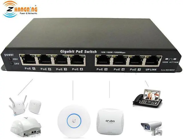 Alt view image 5 of 5 - 7+1 Port Gigabit Passive POE Switch 1000Mbps For Networking IP camera WiFi Access Point IP Phone 24V or 48V MikroTik