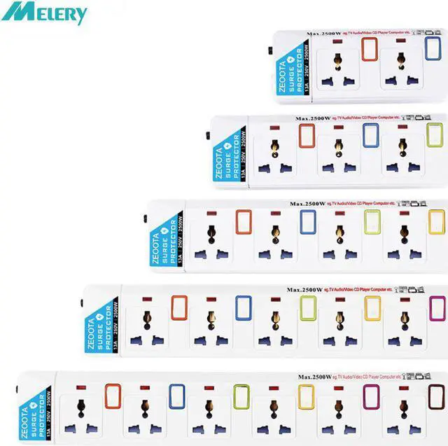 Main image of Lead Power Strip Cord Individual Switched Outlet Overload Surge Protector Universal Plug Sockets 2500W/13A 1.8m Cable
