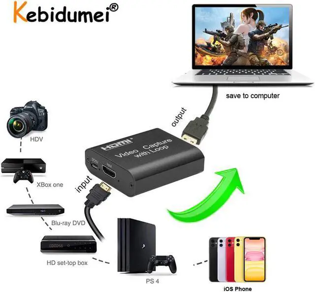 Alt view image 3 of 5 - 4K HDMI Capture Card 1080P Grabber For PS4 Game Phone Recording Device With Loop Output For Youtube Facebook Live Streaming