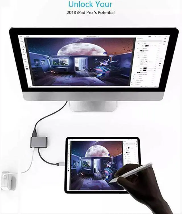 Alt view image 4 of 5 - 4 In 1 USB C Type C To 4K Adapter VGA USB3.0 Audio Video Converter PD 87W Fast Charger Projector TV For Macbook Pro IPad