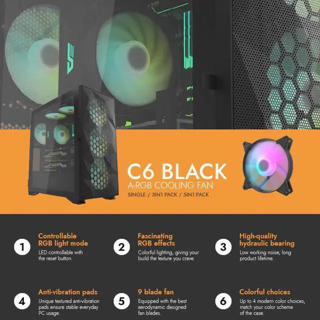 Alt view image 3 of 5 - 120mm Computer RGB PC Case Fan 4pin Desktop Computer Cooler Cooling Fan Silent ARGB PC Fans 3 Pack with free Thermal Grease