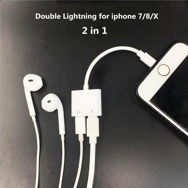 Main image of 2 in 1 Double Jack Audio Adapter for iPhone 7/8/X for iOS11 Charging Music or Call For Charging Adapter earphone