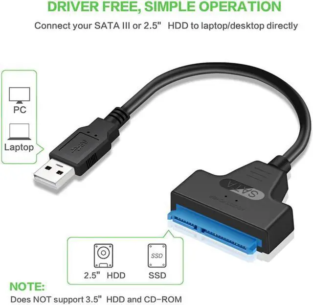 Alt view image 4 of 5 - 3 Cable  to USB Adapter Up to 6 Gbps for 2.5 Inches External SSD HDD Hard Drive 22 Pin  III Cable,USB 2.0/3.0,20cm