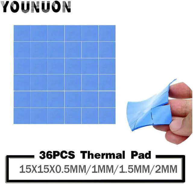 Main image of YOUNUON 36 pcs 15mm*15mm*2mm 1.5mm 1mm 0.5mm Thermal Pad GPU CPU Heatsink Cooling Conductive Silicone Pad