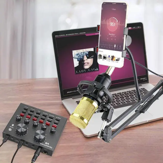Alt view image 3 of 5 - Studio bm 800 Condenser Microphone Mixer Kit Mic Sound Card Audio Interface bm800 Microphone for PC Computer Phone