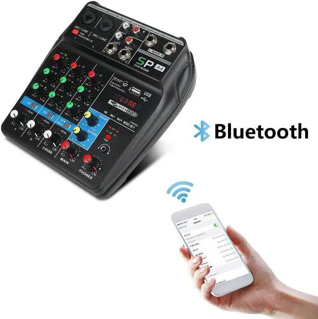 Alt view image 2 of 5 - A4 4Channels Audio Mixer Sound Mixing Console with Bluetooth USB Record 48V Phantom Power Monitor Paths Plus Effects Use