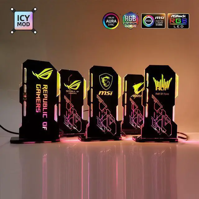 Alt view image 2 of 5 - A-RGB VGA Holder Vertical GPU Bracket Customize Video Card Support 5V 3Pin AURA Chassis Water Cooler Custom MOD