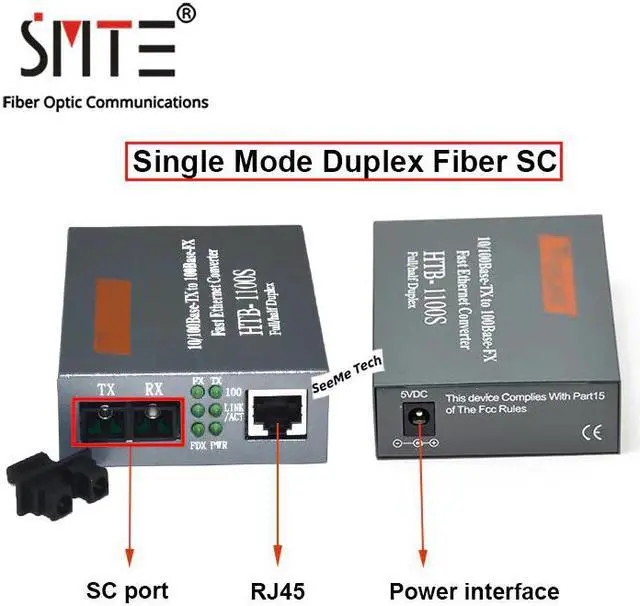 Alt view image 4 of 5 - Media Converter HTB-1100S 25km 10/100Mbps RJ45 Single Mode Duplex Fiber TX RX SC 1550nm