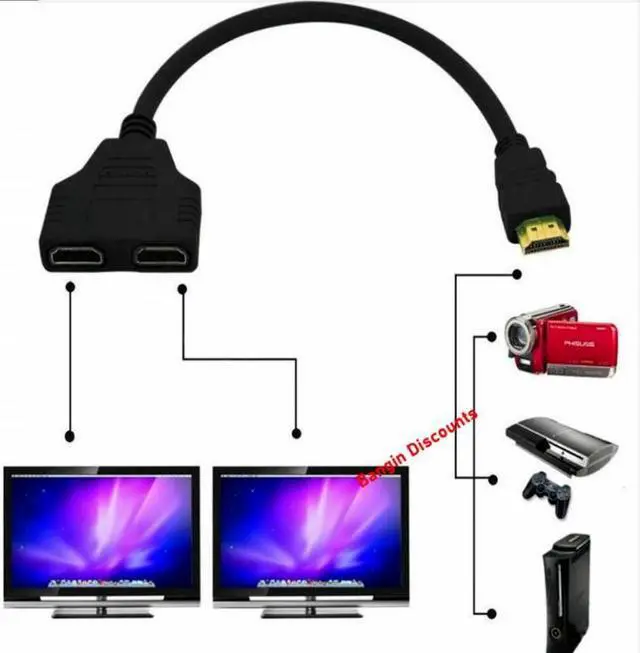 Alt view image 2 of 5 - Splitter 1 Input Male to 2 Output Female Port Cable Adapter Converter 1080 Pvideos multimedia devices For PS4 PS3 games