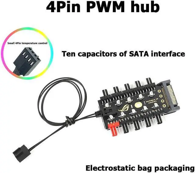 Alt view image 3 of 5 - 1 to 10 4 Pin PWM Cooler Fan HUB Splitter Extension 12V SATA Power /Large 4D port Supply PC Speed Controller Adapter