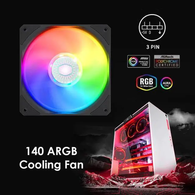 Alt view image 3 of 5 - 140mm Addressable RGB LED Chassis Cooling Fan ARGB LED PC Case Fan for Computer Water Cooling System Waterblock