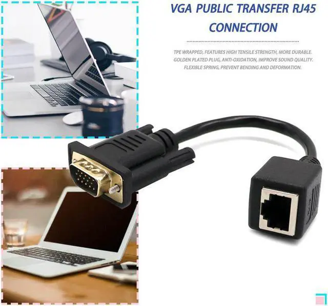 Alt view image 4 of 5 - 0.15 Meters VGA Extender to Lan Cat5 Cat5e RJ45 Converter Ethernet Adapter Cable Black Male Female Extender Adapter Other(other)