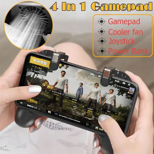 Main image of 4 in 1 Mobile Phone Gaming Gamepad Joystick Controller Trigger Fires Button Power Bank Cooler Fan For PUBG For iOS Android