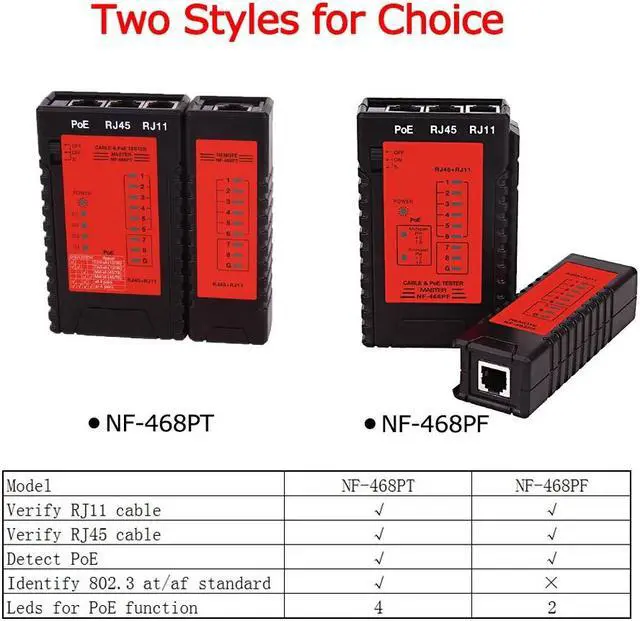 Alt view image 2 of 5 - NF-468PT Network Cable Tester RJ45 RJ11 PoE Switch Tester for Ethernet LAN Cable Landline Phone Wire Testing Tool