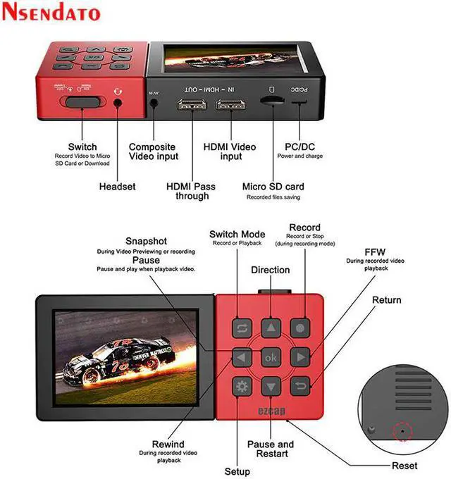 Alt view image 3 of 5 - EZCAP 273A HD Video Recorder Box 1080P 60fps Portable Game Capture Box with 3.5 LCD Screen playback  AV Video Game Capture