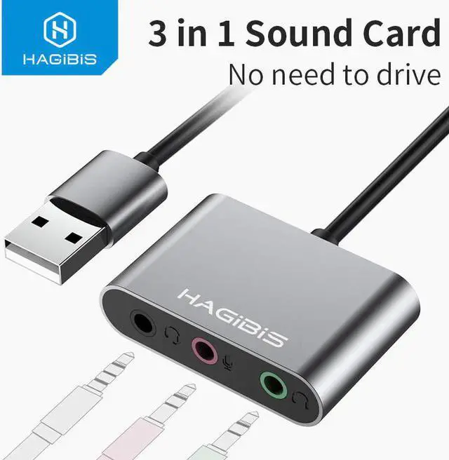 Main image of Hagibis External Sound Card Converter Splitter USB Adapter 3 Port Converter Headphone Microphone for PC Laptop Audio adapter Color: Aolly Gray-Black