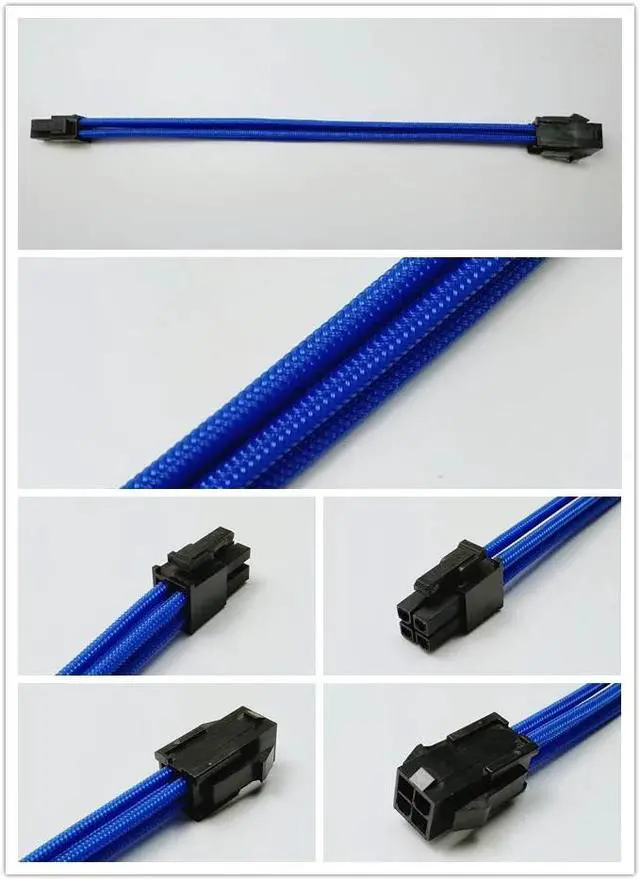 Alt view image 2 of 5 - ATX EPS CPU 4PIN Female to Male 18AWG PSU Extension Power Cord/Cable with Red/Light Blue/Blue/White/Black/Green Sleeving