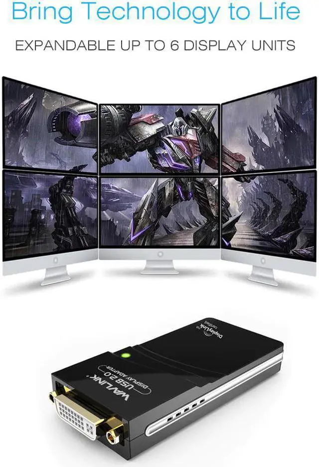 Alt view image 4 of 5 - USB 2.0 to DVI/VGA/ Video Graphics Display Adapter (HDTV CRT LCD Projector) displaylink Supports Windows 10/8.1/8/7