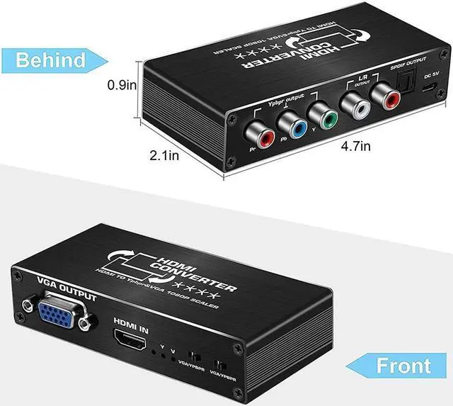 Alt view image 5 of 5 - to YPbPr Scaler 1080P  to Component RGB/5RCA or VGA Scaler Converter with Toslink SPDIF Audio Output for PC PS4
