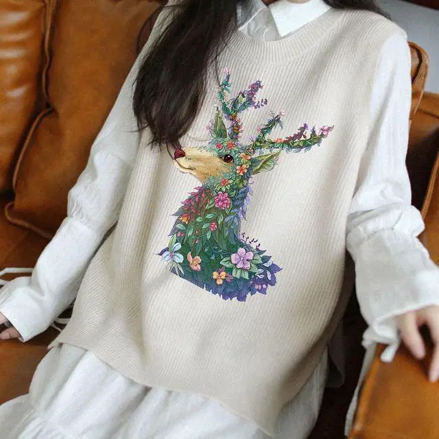 Alt view image 2 of 5 - Flower Patch Iron On Transfer For Clothing Deer Cat Heat Transfer Thermo Sticker On Clothes Thermal Transfers For Clothes