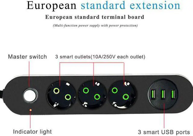 Alt view image 4 of 5 - 2 Round Pin EU RUS Plug Power Strip Switch Universal Outlets 3 USB Electrical Extension 1.8M  Cable Network filter for Phones