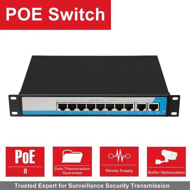 Alt view image 6 of 7 - 8 Port 100Mbps IEEE802.3af POE Switch/Injector Power over Ethernet Network Switch for IP Camera VoIP Phone AP devices 2 Up-link