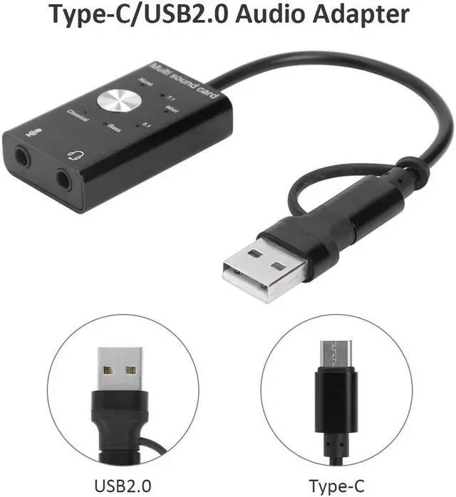 Main image of External Sound Card  2.0 Type-C to 3.5mm Jack Stereo Headphone Microphone Audio Adapter for Win Mac Linux Android