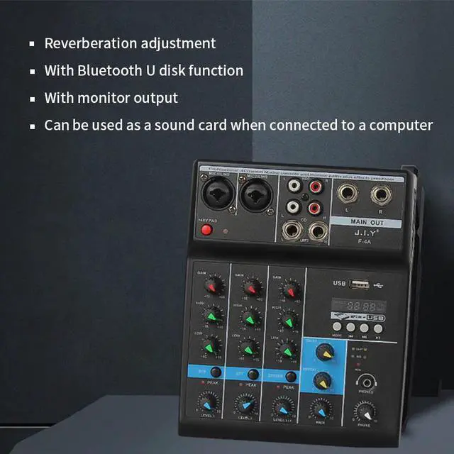 Alt view image 7 of 7 - 4 Channel Bluetooth Audio Mixer Sound Mixing Console Audio Interface USB Sound Card for Computer Home Karaoke