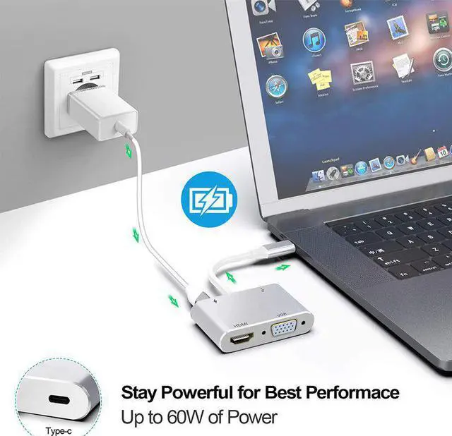 Alt view image 2 of 5 - C  Type c to  4K Adapter VGA 3.0 Audio video Converter for Samsung s9 s10 for Macbook/2018 ipad Pro/XPS 13