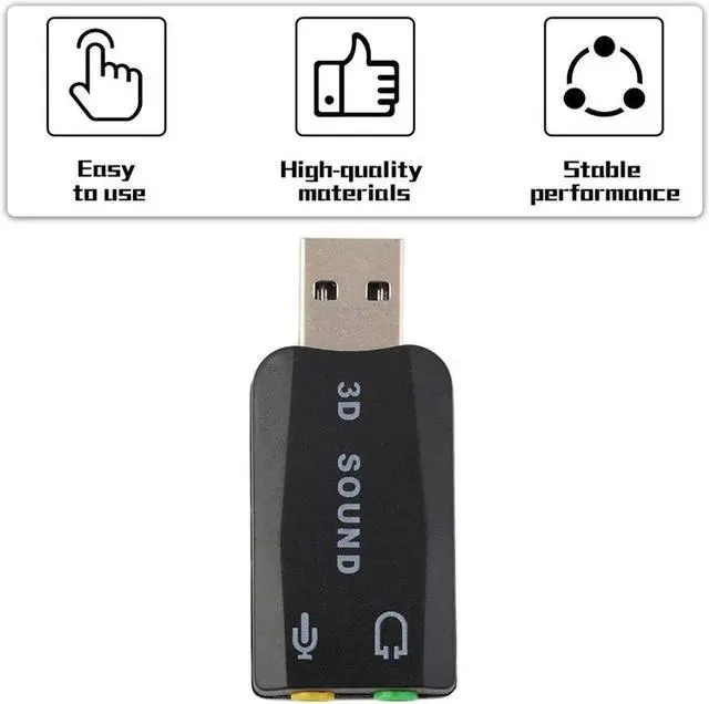 Alt view image 5 of 5 - Stock! USB 2.0 to 3D for Mic Speaker Audio Headset Sound Card Adapter 5.1 Channels for PC Laptop Black Durable Lightweight