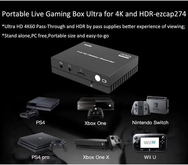 Alt view image 5 of 5 - 274 4K HDR video capture  full HD 1080P60fps pass-through to micro SD card directly, no PC required.Multiple audio input