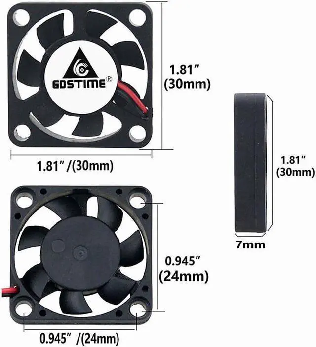 Alt view image 5 of 5 - 2pcs 30x30x7mm DC Fan 12V 5V 3cm 30mm Cooler 3007 2Pin PH2.0 Dupont Connector DC Brushless Mini Cooler Cooling Fan