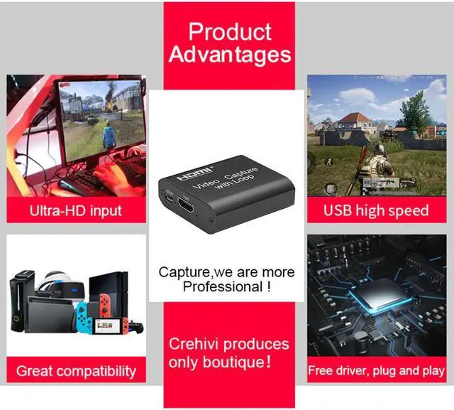 Alt view image 3 of 5 - 1080P 4K HDMI Capture Card USB 2.0 Digtal Video Recorder Box Donglefor Game Live Streaming Broadcast Support Local Loop