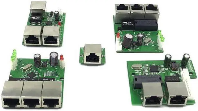 Main image of factory direct mini fast 10 / 100mbps 3-port Ethernet network lan hub switch board two-layer pcb 5V 12V head port