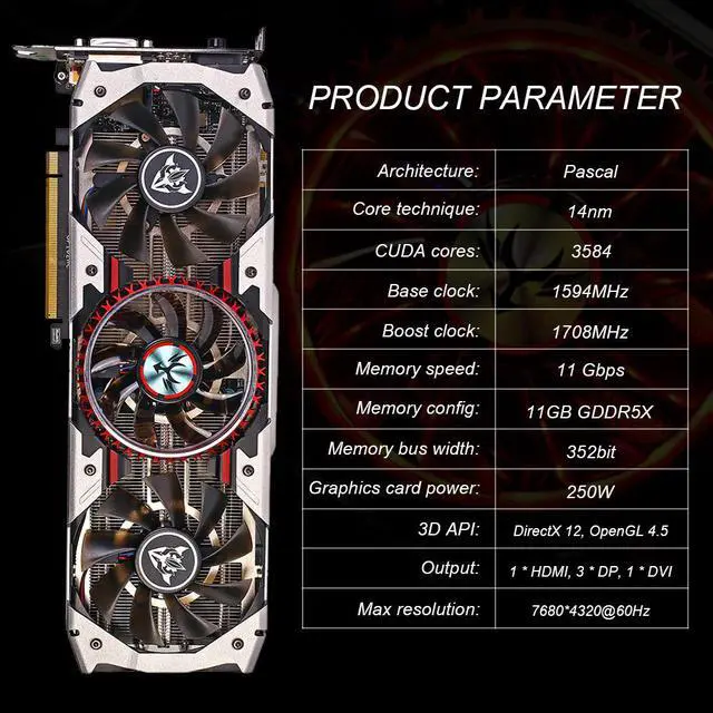 Alt view image 3 of 5 - iGame GTX1080Ti Vulcan AD Video Graphics Card 11GB GDDR5X 352bit SLI VR Ready with DP DVI Port 3 Cooling Fans
