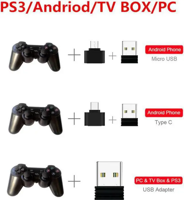 Alt view image 2 of 5 - 2.4G Wireless Game Controller Joystick With Micro USB OTG Adapter For Android TV Box For PC PS3 Gamepad