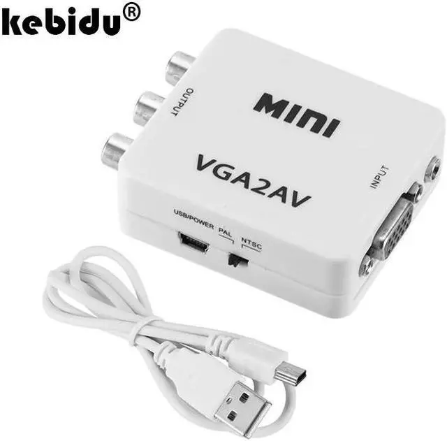 Main image of Mini VGA to AV RCA Converter+3.5mm Audio VGA2AV/CVBS Adapter for PC to TV HD Computer VGA input to AV output Converter