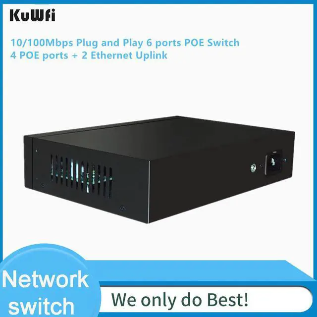 Alt view image 5 of 5 - 6 port /4 Port PoE Switch, 2 Port Uplink Power Over Ethernet 802.3af/at 78W, Unmanaged Metal Smart Network Switch