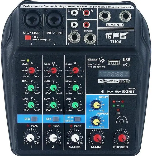 Alt view image 3 of 5 - 4 Channels Audio Mixer DJ Sound Mixing Console External Sound Card for Computer Audio Interface 48V Phantom Power