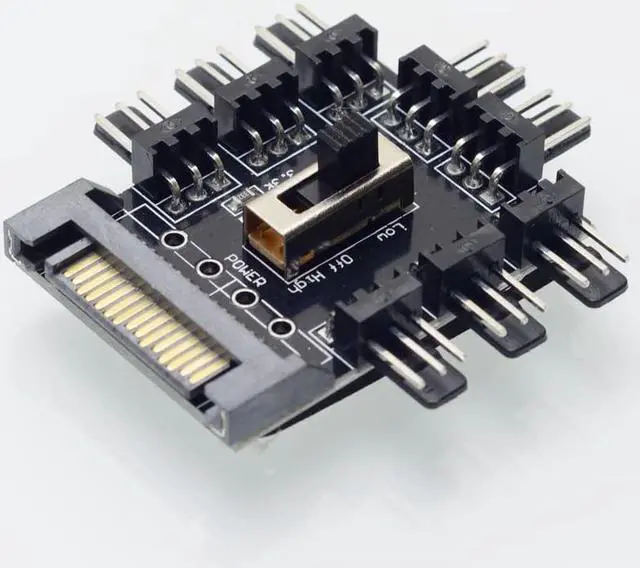 Alt view image 4 of 5 - Way Splitter Cooler Cooling Fan Hub PC Computer SATA 1 to 8 3pin 12V Power Socket PCB Adapter XXM8