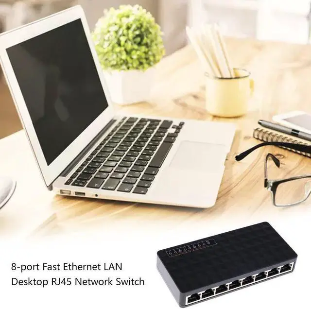 Alt view image 2 of 5 - 10/100 Mbps 8 Port Fast Ethernet LAN Desktop RJ45 Network Switch Hub Adapter High Performance