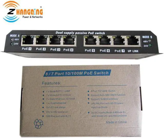 Alt view image 3 of 5 - 7+1 Port Gigabit Passive POE Switch 1000Mbps For Networking IP camera WiFi Access Point IP Phone 24V or 48V MikroTik