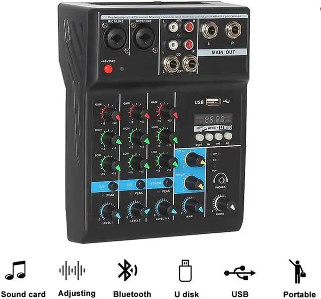 Alt view image 6 of 7 - 4 Channel Bluetooth Audio Mixer Sound Mixing Console Audio Interface USB Sound Card for Computer Home Karaoke