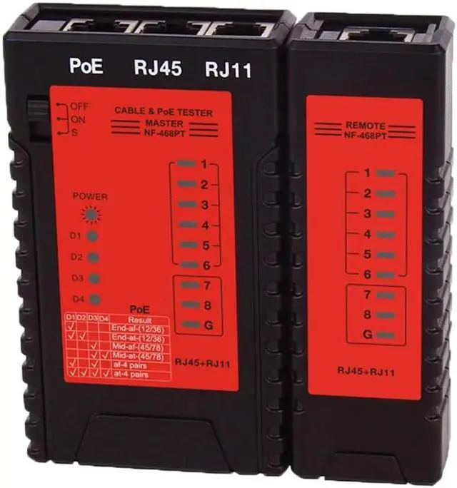 Main image of NF-468PT Network Cable Tester RJ45 RJ11 PoE Switch Tester for Ethernet LAN Cable Landline Phone Wire Testing Tool