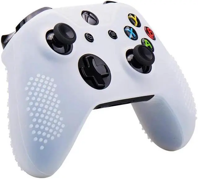 Alt view image 4 of 5 - Rubber Cover Skin Case Anti-Slip For Xbox One/S/X Controller X 2(Black & White) + Fps Pro Extra Height Thumb Grips X